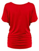 WT817 Women's Solid Short Sleeve Boat Neck Dolman Top with Side Shirring