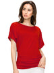WT817 Women's Solid Short Sleeve Boat Neck Dolman Top with Side Shirring