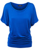 WT817 Women's Solid Short Sleeve Boat Neck Dolman Top with Side Shirring
