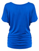 WT817 Women's Solid Short Sleeve Boat Neck Dolman Top with Side Shirring