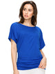 WT817 Women's Solid Short Sleeve Boat Neck Dolman Top with Side Shirring