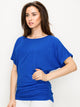 WT817 Women's Solid Short Sleeve Boat Neck Dolman Top with Side Shirring