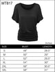 WT817 Women's Solid Short Sleeve Boat Neck Dolman Top with Side Shirring