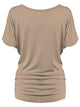 WT817 Women's Solid Short Sleeve Boat Neck Dolman Top with Side Shirring