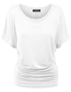 WT817 Women's Solid Short Sleeve Boat Neck Dolman Top with Side Shirring