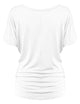 WT817 Women's Solid Short Sleeve Boat Neck Dolman Top with Side Shirring