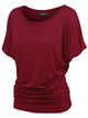 WT817 Women's Solid Short Sleeve Boat Neck Dolman Top with Side Shirring