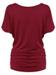 WT817 Women's Solid Short Sleeve Boat Neck Dolman Top with Side Shirring