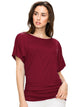 WT817 Women's Solid Short Sleeve Boat Neck Dolman Top with Side Shirring