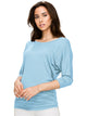 WT822 Women's Boat Neck 3/4 Sleeve Drape Dolman Shirt Top with Side Shirring