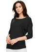 WT822 Women's Boat Neck 3/4 Sleeve Drape Dolman Shirt Top with Side Shirring
