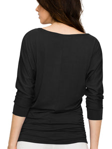 WT822 Women's Boat Neck 3/4 Sleeve Drape Dolman Shirt Top with Side Shirring