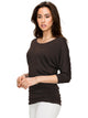WT822 Women's Boat Neck 3/4 Sleeve Drape Dolman Shirt Top with Side Shirring