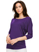 WT822 Women's Boat Neck 3/4 Sleeve Drape Dolman Shirt Top with Side Shirring