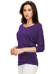 WT822 Women's Boat Neck 3/4 Sleeve Drape Dolman Shirt Top with Side Shirring