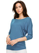 WT822 Women's Boat Neck 3/4 Sleeve Drape Dolman Shirt Top with Side Shirring
