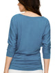 WT822 Women's Boat Neck 3/4 Sleeve Drape Dolman Shirt Top with Side Shirring