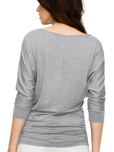 WT822 Women's Boat Neck 3/4 Sleeve Drape Dolman Shirt Top with Side Shirring