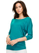 WT822 Women's Boat Neck 3/4 Sleeve Drape Dolman Shirt Top with Side Shirring