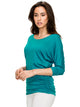 WT822 Women's Boat Neck 3/4 Sleeve Drape Dolman Shirt Top with Side Shirring