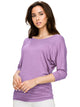 WT822 Women's Boat Neck 3/4 Sleeve Drape Dolman Shirt Top with Side Shirring
