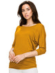WT822 Women's Boat Neck 3/4 Sleeve Drape Dolman Shirt Top with Side Shirring