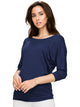 WT822 Women's Boat Neck 3/4 Sleeve Drape Dolman Shirt Top with Side Shirring