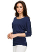 WT822 Women's Boat Neck 3/4 Sleeve Drape Dolman Shirt Top with Side Shirring