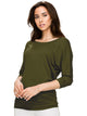 WT822 Women's Boat Neck 3/4 Sleeve Drape Dolman Shirt Top with Side Shirring
