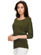 WT822 Women's Boat Neck 3/4 Sleeve Drape Dolman Shirt Top with Side Shirring