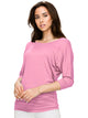 WT822 Women's Boat Neck 3/4 Sleeve Drape Dolman Shirt Top with Side Shirring