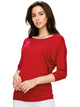 WT822 Women's Boat Neck 3/4 Sleeve Drape Dolman Shirt Top with Side Shirring