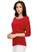 WT822 Women's Boat Neck 3/4 Sleeve Drape Dolman Shirt Top with Side Shirring