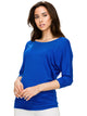WT822 Women's Boat Neck 3/4 Sleeve Drape Dolman Shirt Top with Side Shirring