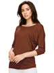 WT822 Women's Boat Neck 3/4 Sleeve Drape Dolman Shirt Top with Side Shirring