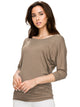 WT822 Women's Boat Neck 3/4 Sleeve Drape Dolman Shirt Top with Side Shirring