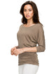 WT822 Women's Boat Neck 3/4 Sleeve Drape Dolman Shirt Top with Side Shirring