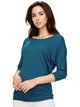 WT822 Women's Boat Neck 3/4 Sleeve Drape Dolman Shirt Top with Side Shirring