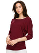 WT822 Women's Boat Neck 3/4 Sleeve Drape Dolman Shirt Top with Side Shirring