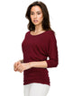 WT822 Women's Boat Neck 3/4 Sleeve Drape Dolman Shirt Top with Side Shirring
