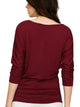 WT822 Women's Boat Neck 3/4 Sleeve Drape Dolman Shirt Top with Side Shirring